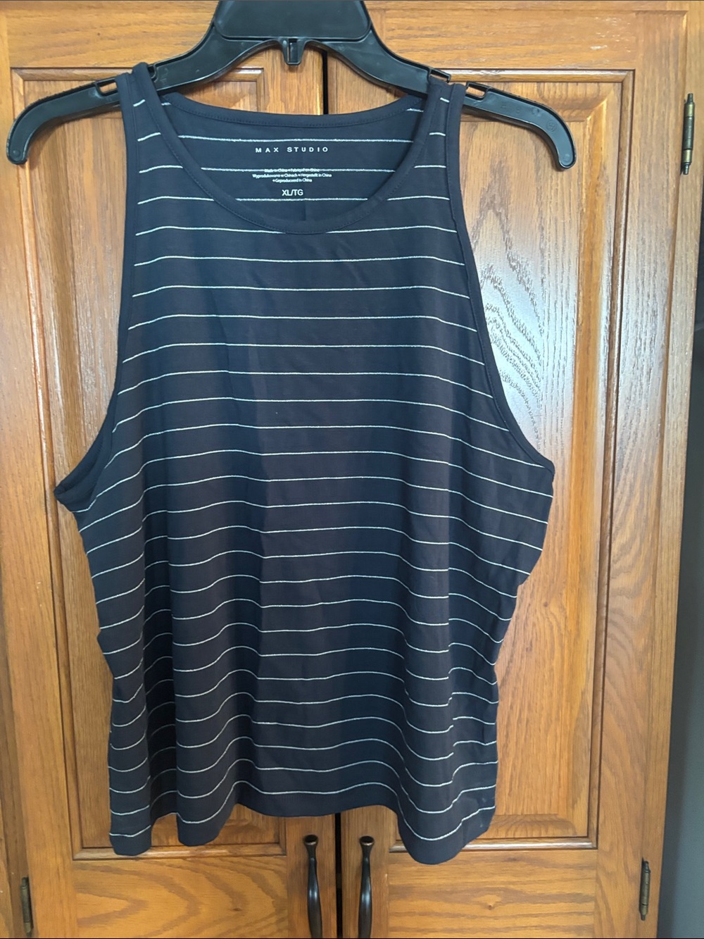 Max Studio Navy and White Striped Sleeveless Tank